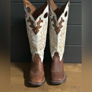 Tony Lama White and Brown Cowboy Cowgirl Slip Resistant Boots